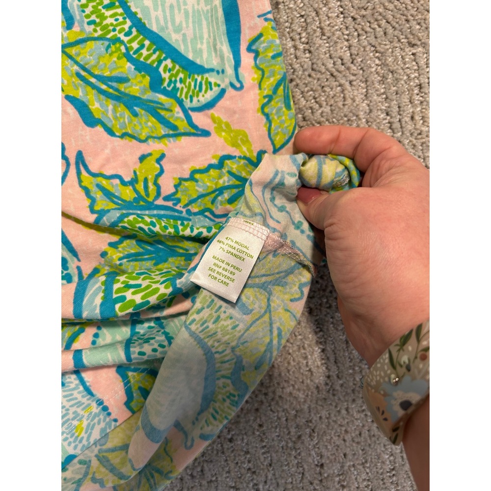 Lilly Pulitzer Pink Green Citrus Print Lattice Back Tank Top Large Pima Cotton - Picture 4 of 6